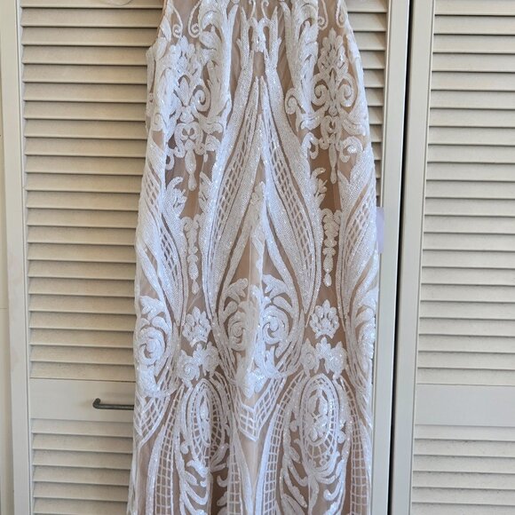 Lulus Always Adored White And Nude Sequin Mermaid Maxi Dress - Size L - Picture 5 of 6